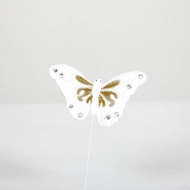 03 Glitter Butterflies With Diamante White
