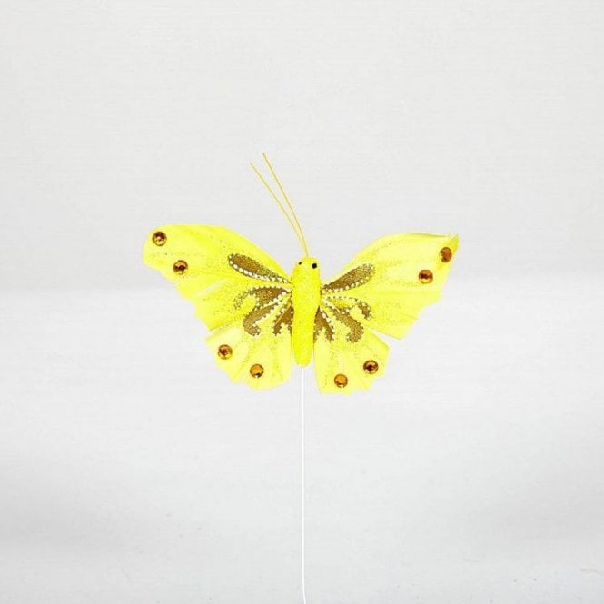 03 Glitter Butterflies With Diamante Yellow