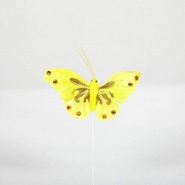 03 Glitter Butterflies With Diamante Yellow