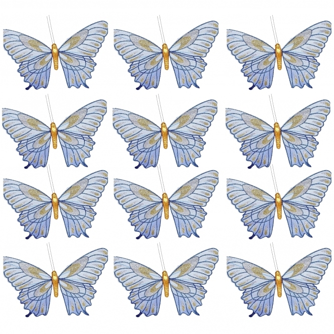 05 Webbed Glitter Butterflies Blue - Pack of 12
