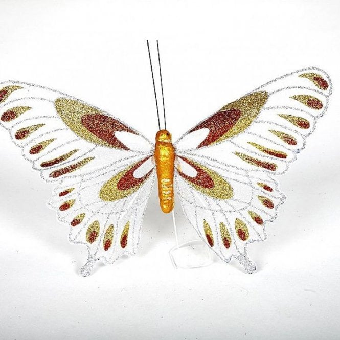 05 Webbed Glitter Butterflies White - Pack of 12