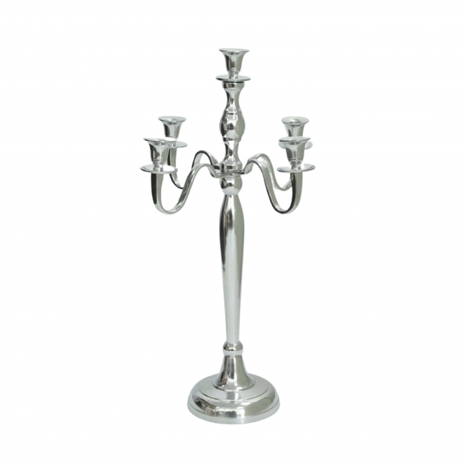 5 Arm Candelabra Silver 60cm