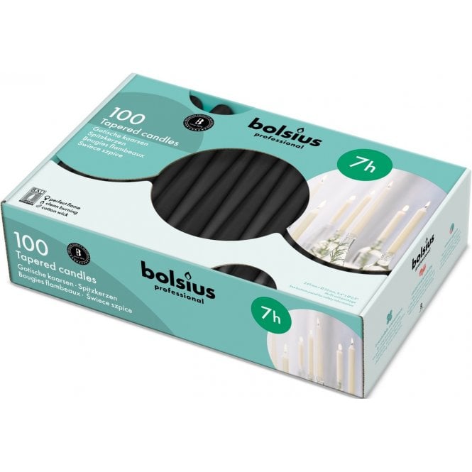  Tapered Dinner Candles - Black 24cm 100 pack