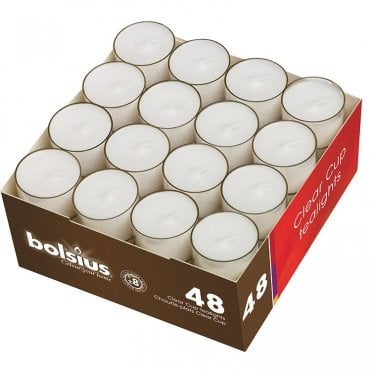 Bolsius Tealights Clear Cup 8hr Burn 48 Pack