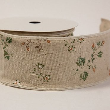 Burlap Floral Print Ribbon 6cm X 10Yard