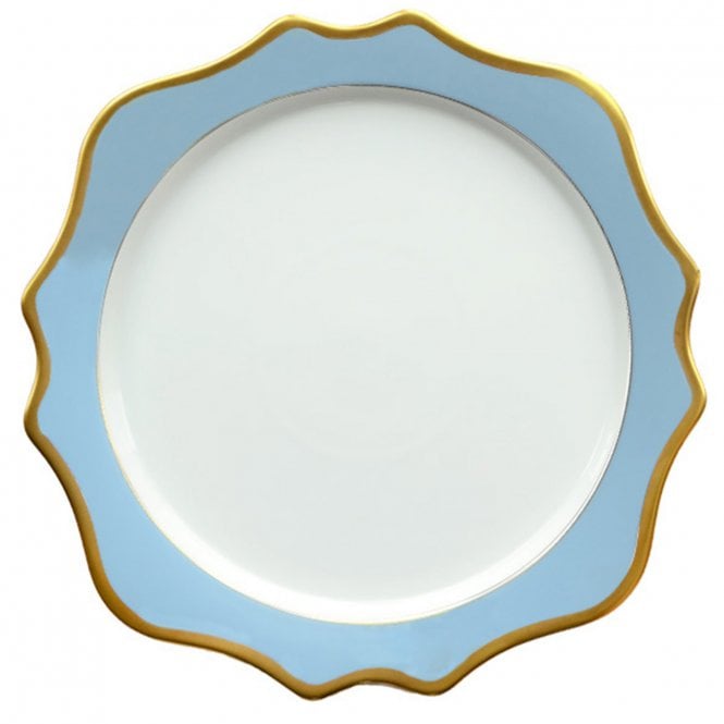 Ceramic Lotus Scalloped Rimmed Charger Plates Blue/Gold
