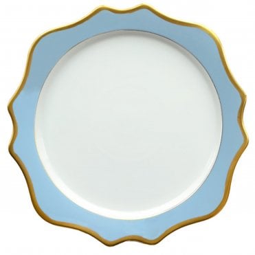 Ceramic Lotus Scalloped Rimmed Charger Plates Blue/Gold