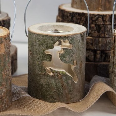 Classic Indoor Wood Lantern Reindeer Design Small