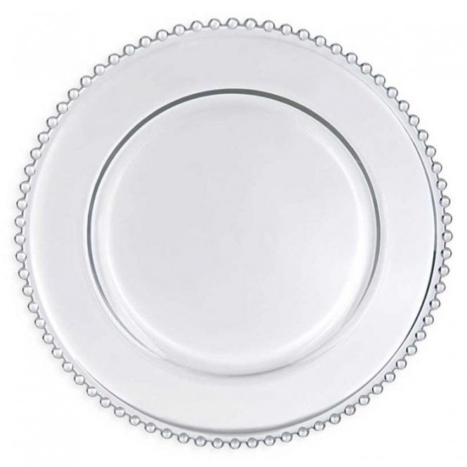 Clear Glass Charger Plate With Clear Beads