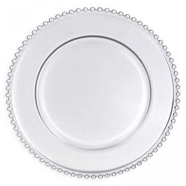 Clear Glass Charger Plate With Clear Beads