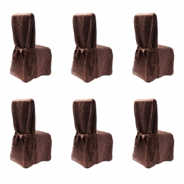 Damask Dining Chair Covers RJ03 Brown - Pack of 6
