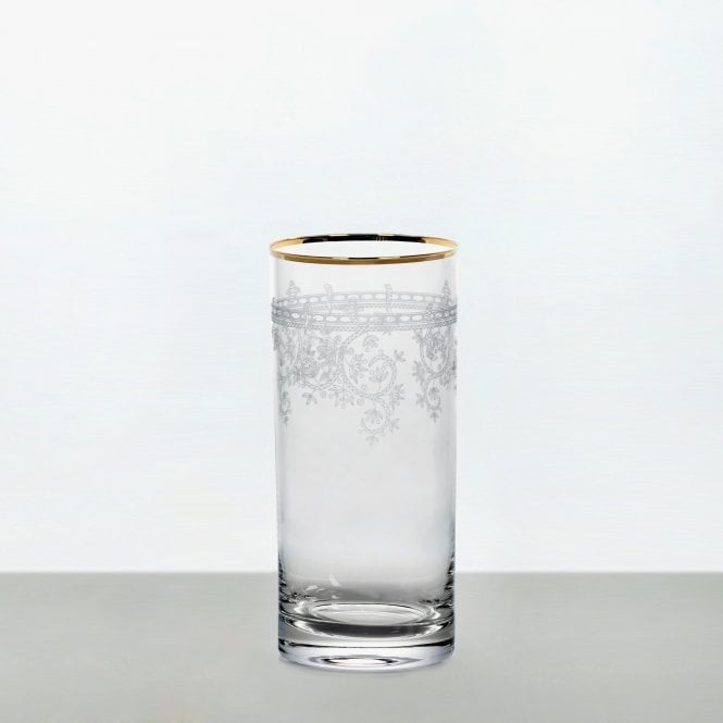 Decal Rimmed Gold Glass Water Tumbler 11210