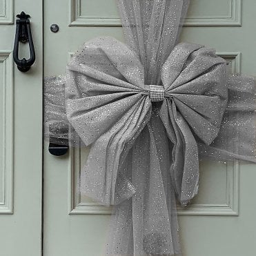DÉCOR ESSENTIALS Decor Essentials Door Bow Tulle Silver Glitter