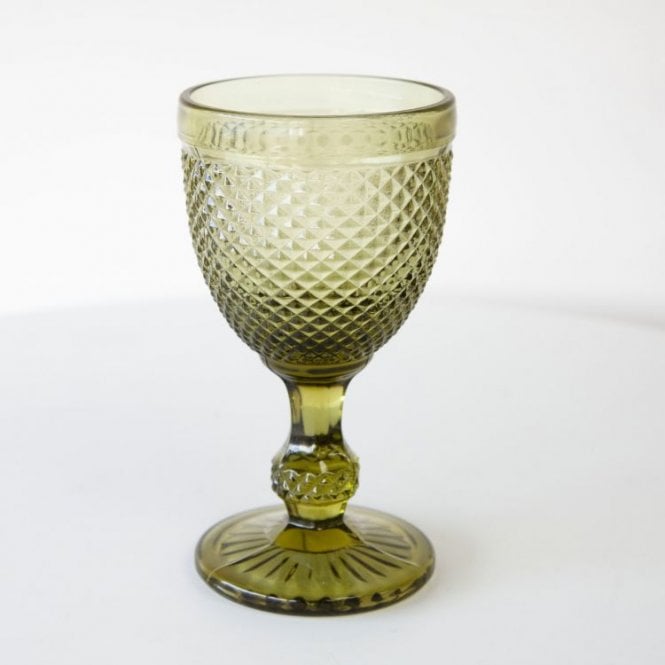 Diamond Embossed Glass Goblet Green