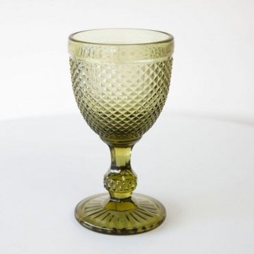 Diamond Embossed Glass Goblet Green