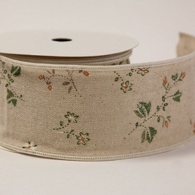 Burlap Floral Print Ribbon 6cm X 10Yard