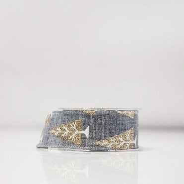 Eleganza Linen Christmas Tree Ribbon Grey/Gold