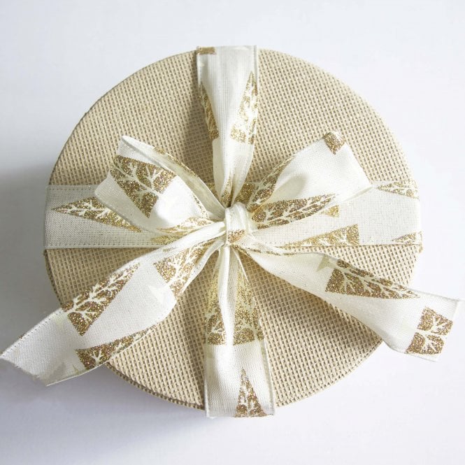 Eleganza Linen Christmas Tree Ribbon Ivory/Gold