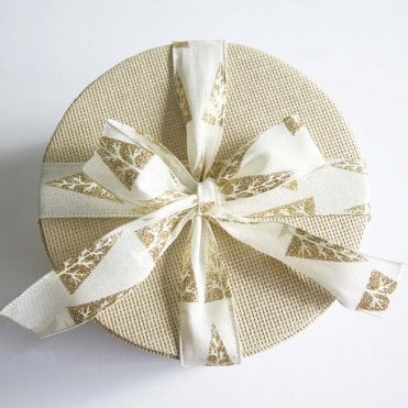 Eleganza Linen Christmas Tree Ribbon Ivory/Gold