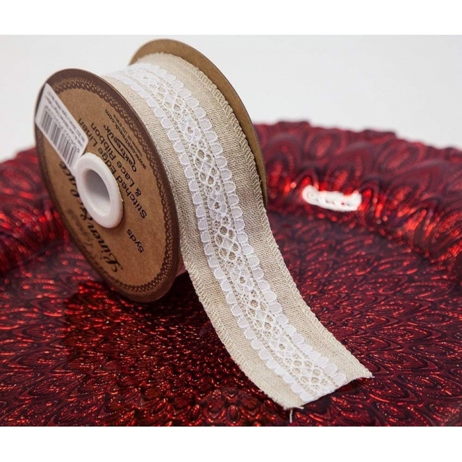 Eleganza Linen Lace Ribbon 38mm x 5yds White