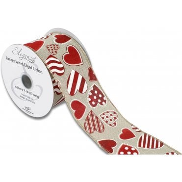 Eleganza Wired Edge Hearts Natural 63mm x 9.1m