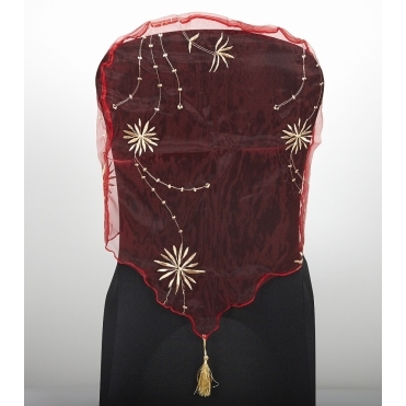 Embroidered Chair Cap with Tassel Red/Gold