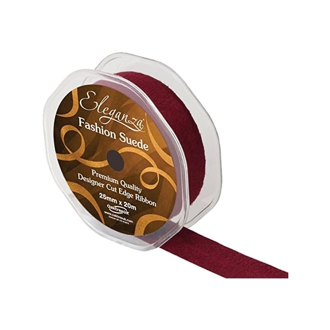 Fashion Suede Cut Edge Ribbon 25mm x 20m Claret