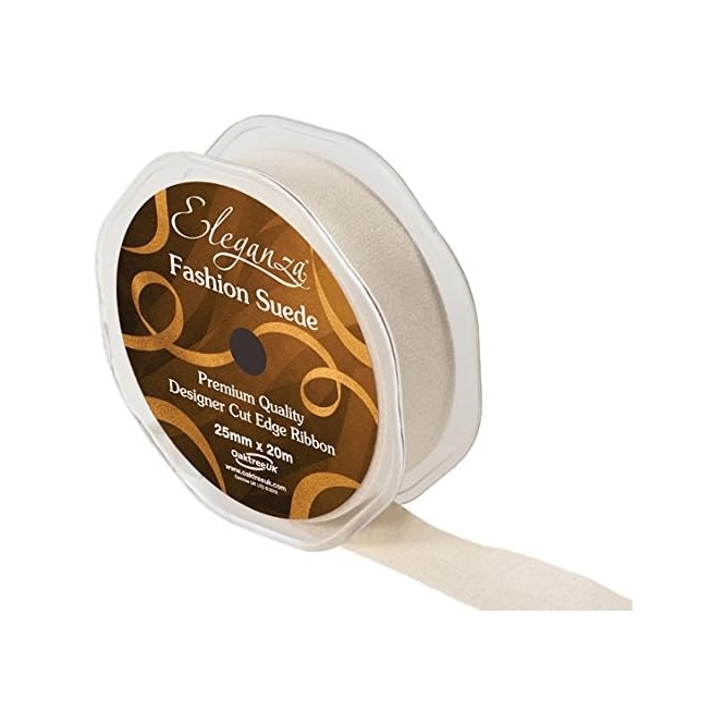 Fashion Suede Cut Edge Ribbon 25mm x 20m Cream