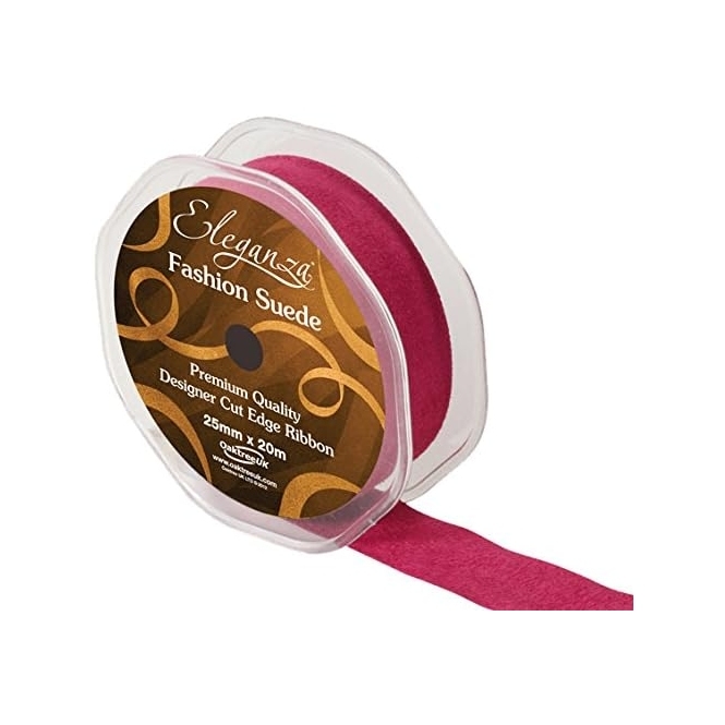 Fashion Suede Cut Edge Ribbon 25mm x 20m Fuschia