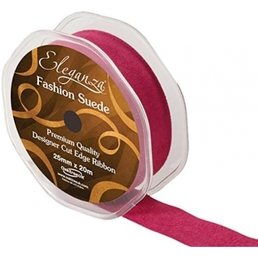 Fashion Suede Cut Edge Ribbon 25mm x 20m Fuschia