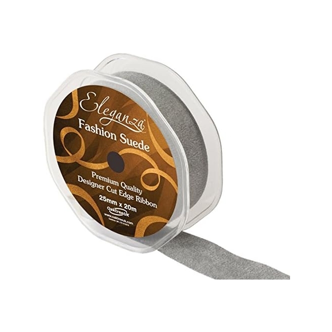 Fashion Suede Cut Edge Ribbon 25mm x 20m Grey