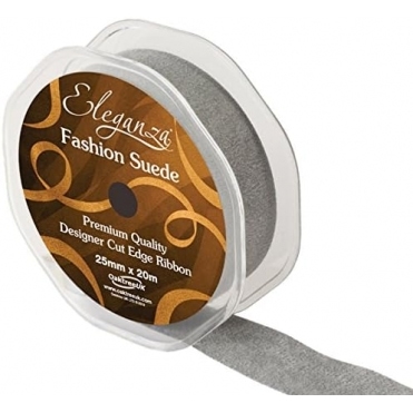 Fashion Suede Cut Edge Ribbon 25mm x 20m Grey