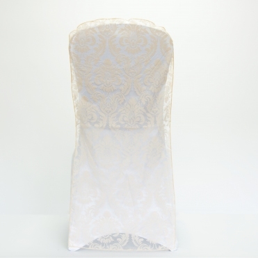 Flock Damask Full Length Banquet Cap White/Pale Pink - Pack of 100