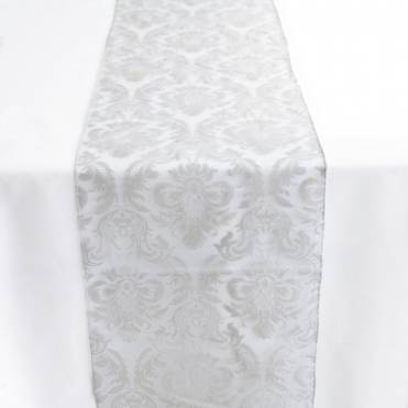 Flock Damask Organza Table Runner Silver - Pack of 10