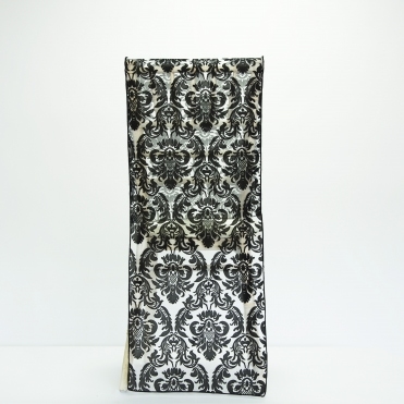Flock Damask Small Full Length Banquet Cap White/Black - Pack of 100