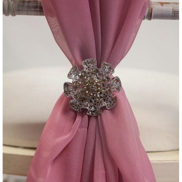 Flower Ruffle Diamante Brooch Tx7035 6 Pack