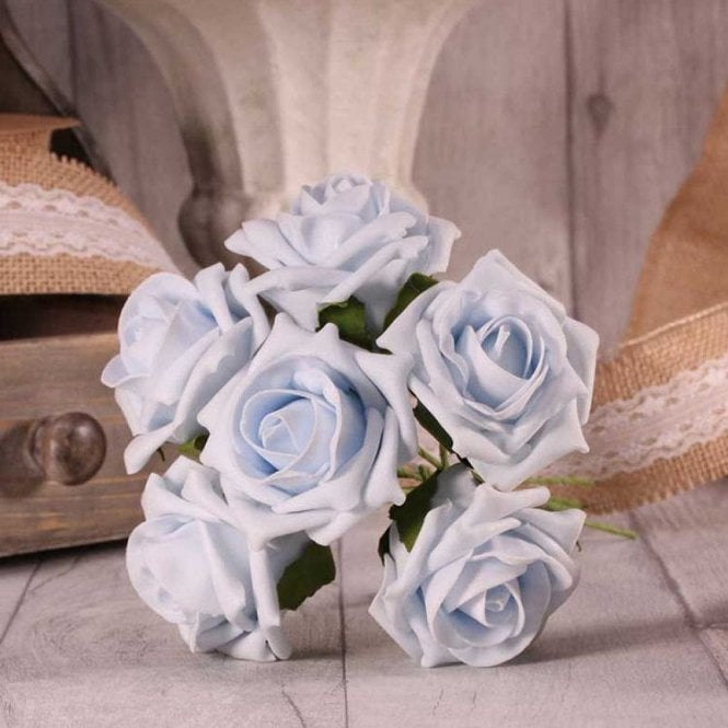 Foam Rose Bunch 7cm Baby Blue
