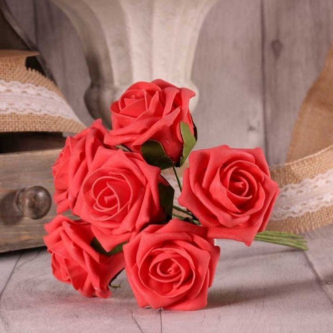 Foam Rose Bunch 7cm Coral Pink
