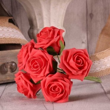 Foam Rose Bunch 7cm Coral Pink