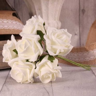 Foam Rose Bunch 7cm Ivory