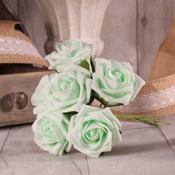 Foam Rose Bunch 7cm Mint Green