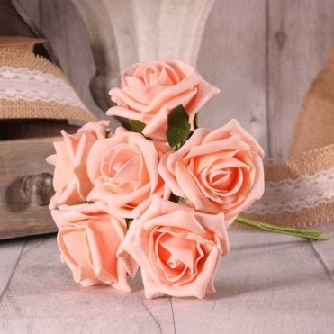 Foam Rose Bunch 7cm Peach