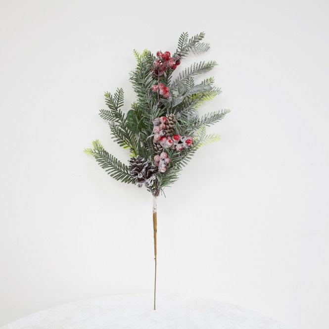 Frosted Christmas Foliage and Red Berry Pick