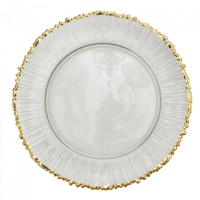 Gold Rimmed Dandelion Glass Charger Plate