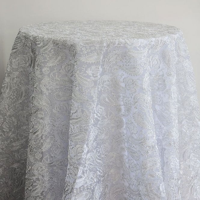Luxe Paisley Embroidered Overlay Silver
