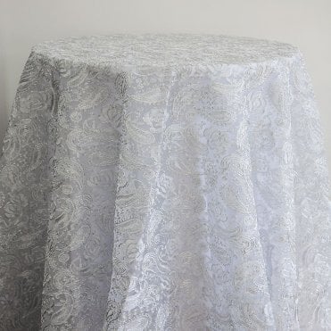 CHAIRCOVER DEPOT Luxe Paisley Embroidered Overlay Silver