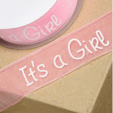 Organza Ribbon 'It's A Girl' 25mm x 25m