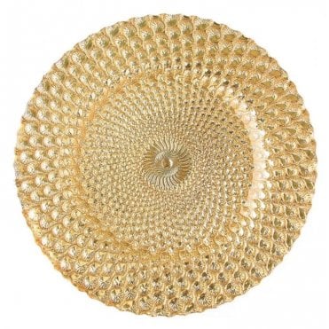 Peacock Glass Charger Plate Gold
