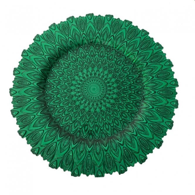Peacock Glass Charger Plate Green