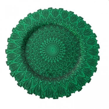 Peacock Glass Charger Plate Green
